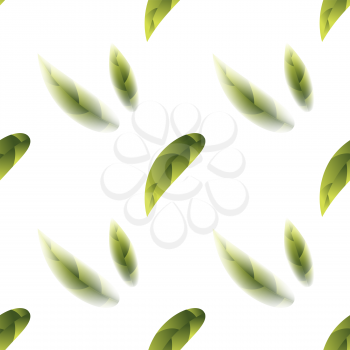Fresh Green Tea Leaves Seamless Pattern on White Background