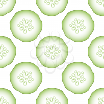 Set of Fresh Green Cucumbers Seamless Pattern Isolated on White Background