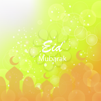 Happy Eid Mubarak Islamic Design on Yellow Sky Background