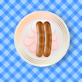Vector Two Realistic Boiled Sausages on Blue Line Background