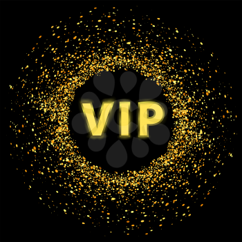 Golden Glitter Texture with VIP logo Isolated on Black Background