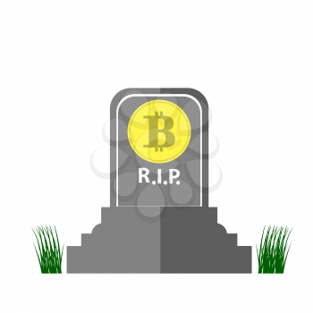 Stone Monument of Bitcoin and Green Grass Isolated on White Background