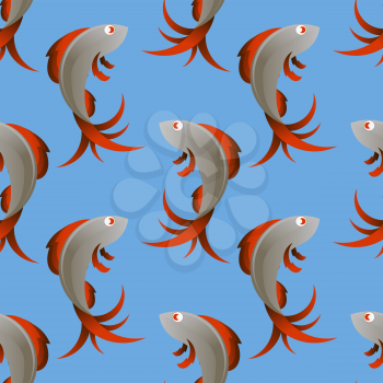 Fresh Sea Fish Seamless Pattern Isolated on Blue Background