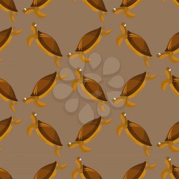 Ocean Turtle Seamless Pattern Isolated on Brown Background. Sea Graphic Simple Animal Texture