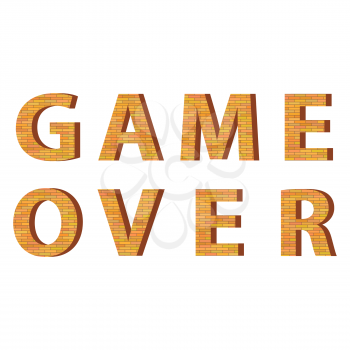 Retro Pixel Game Over Sign on White Background. Gaming Concept. Video Game Screen.