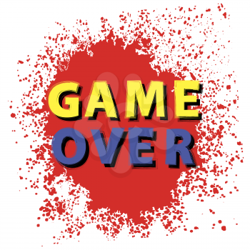 Retro Game Over Sign with Red Drops on White Background. Gaming Concept. Video Game Screen.