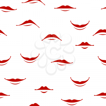 Cartoon Smile Lips Seamless Pattern Isolated on White Background. Set of Red Female Mouth. Lips Collection. Different Facial Expression. Human Sense for Taste. Dental Care