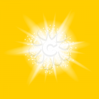 Sparkling Star, Glowing Light Explosion. Starburst with Sparkles on Yellow Background.