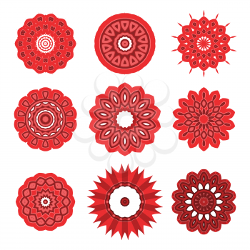 Red Ornamental Line Pattern. Round Texture. Oriental Geometric Ornament