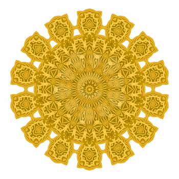 Yellow Ornamental Line Pattern Round Texture. Oriental Geometric Ornament.