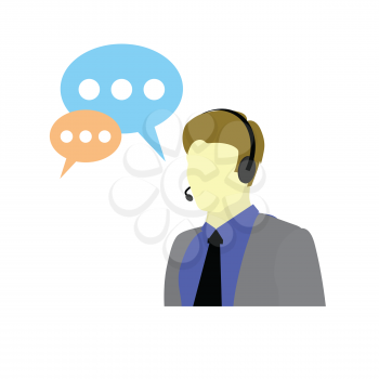 Call Center Help. Customer Service Logo. Support and Contact Icon. Agent or Operator Avatar. Man Wearing Headsets for Communication. Live Chat Helper