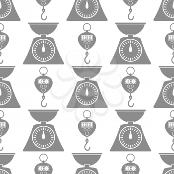 Grey Weighing Scales Icon Seamless Pattern Isolated on White Background.