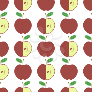 Cute Fresh Red Apple Seamless Pattern on White Background. Fruit Repeating Texture.