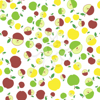 Cute Fresh Red and Yellow Green Apple Seamless Pattern on White Background. Fruit Repeating Texture.