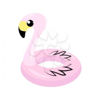 Inflatable Pink Flamingo Toy Isolated on White Background. Swimming Pool Ring for Kids. Rubber Tropical Bird Shape.