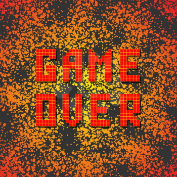 Retro Game Over Sign with Red Drops on Dark Background. Gaming Concept. Video Game Screen.