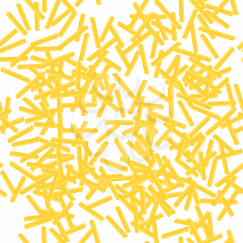 Yellow French Fries Pattern. Fry Potato Chips on White Background. Slices of Tasty Vegetable. Fast Food Snack. Organic Food.