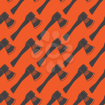 Firefighter Axe Seamless Pattern Isolated on Red Background.