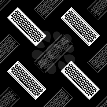 Computer Keyboard Icon Seamless Pattern Isolated on Black Background. PC Buttons. Part of Desktop.