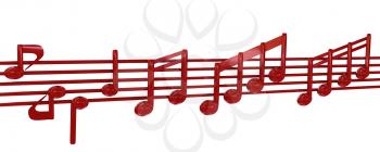 Various music notes on stave. Red 3d