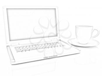 3d cup and a laptop on a white background