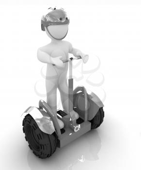 3d white person riding on a personal and ecological transport.3d image. 