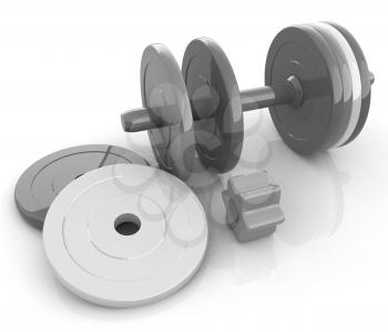 Colorful dumbbells are assembly and disassembly on a white background