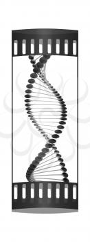 DNA structure model on a white background. The film strip