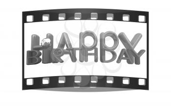 Happy Birthday3d colorful text with earth on a white background. The film strip