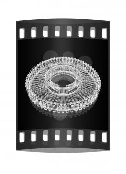 3d model gears on black background. The film strip