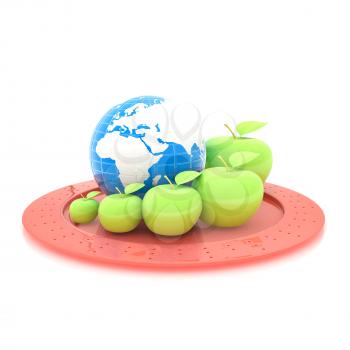 Earth and apples around - from the smallest to largest. Global dieting concept