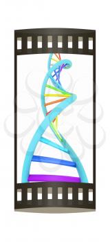 DNA structure model on white. The film strip