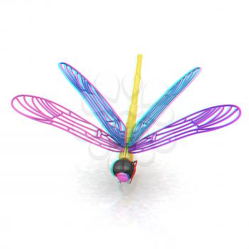 Dragonfly. 3D illustration. Anaglyph. View with red/cyan glasses to see in 3D.