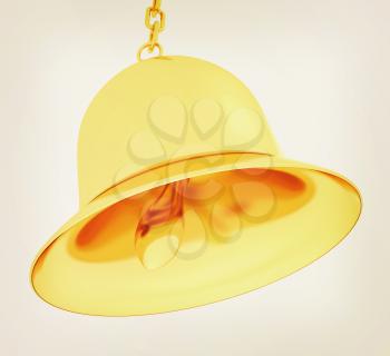 Gold bell on a white background. 3D illustration. Vintage style.