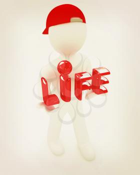 Concept of life-saving with 3d man.3d illustration . 3D illustration. Vintage style.