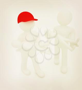 3d man with child. 3d render on a white background. 3D illustration. Vintage style.