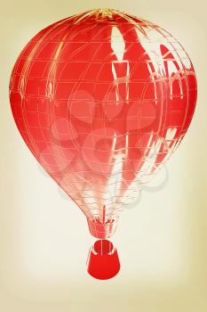 Hot Air Balloons with Gondola. Colorful Illustration isolated on white Background . 3D illustration. Vintage style.