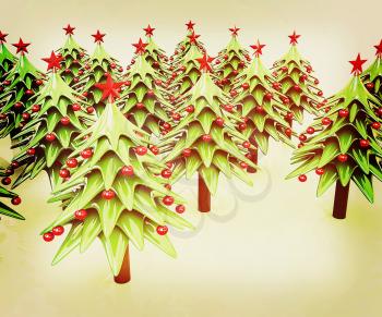 Christmas trees on a white background . 3D illustration. Vintage style.