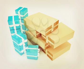 Cardboard boxes and gifts on a white background. 3D illustration. Vintage style.