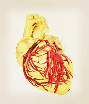 Human heart. 3D illustration. Vintage style.