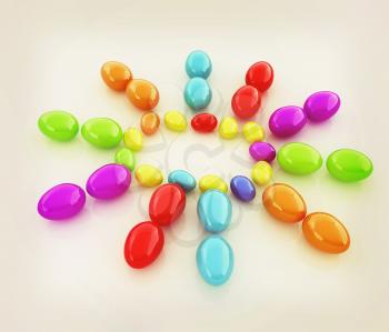 Colored Eggs on a white background. 3D illustration. Vintage style.