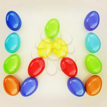Alphabet from colorful eggs. Letter W. 3D illustration. Vintage style.