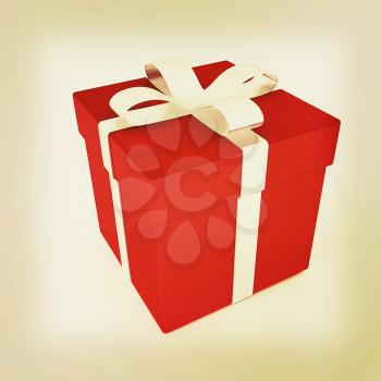 Bright christmas gift on a white background . 3D illustration. Vintage style.
