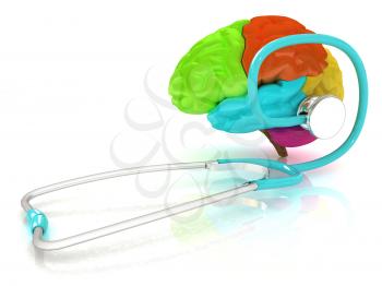 stethoscope and brain. 3d illustration