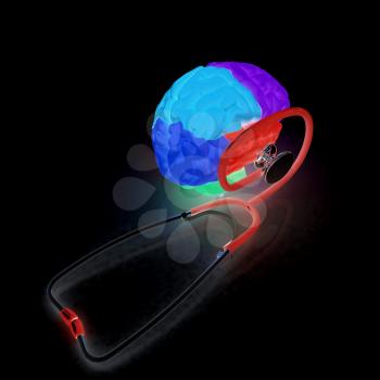 stethoscope and brain. 3d illustration