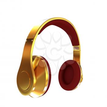 Golden headphones. 3d illustration