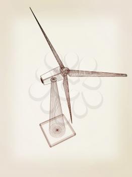 Wind generator turbines icon. 3d illustration. Vintage style