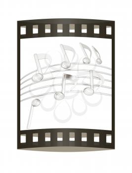 music notes  background. 3D illustration. The film strip.