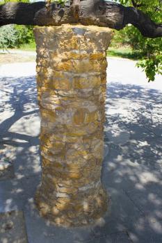 Vertical brick of shellfish column for support tree