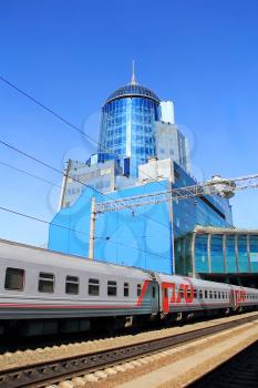 Landscape with modern railway station in Samara Russia